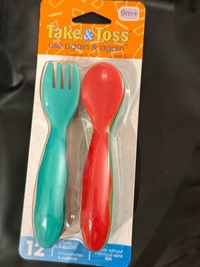 Take & Toss Red and Teal Kids Fork & Spoon Set BPA free